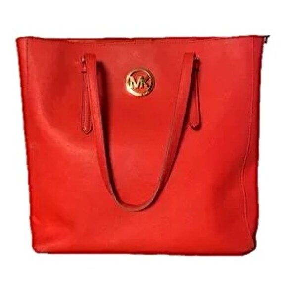 Michael Kors Jet Set Travel Tote Bag Mandarin Orange Leather EUC - Picture 5 of 11